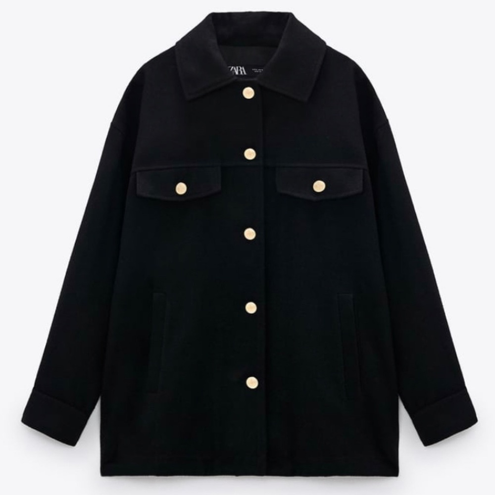 NEW Zara Wool Gold Button Shacket/Shirt Jacket S,L - Picture 3 of 5